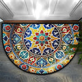 Half Round Doormat Mandala Ethnic Boho Washable Semi Circle Mat Non Slip Absorbent Half Moon Rugs for Indoor Outdoor Entrance Kitchen Bathroom Bedroom Patio Fireplace Floor Carpet Decor