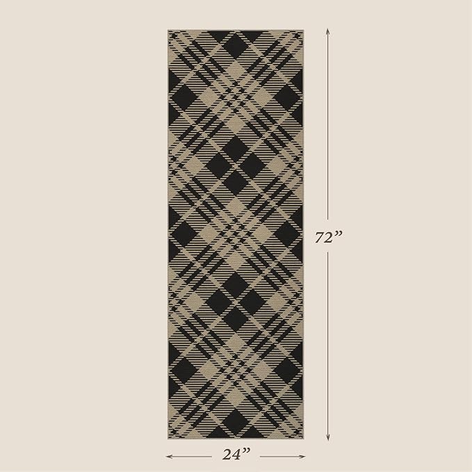 JTJ Easy Jute Geometric Outdoor Runner Rug 2x6, Washable Laundry Room Runner Rug, Indoor Outdoor Farmhouse Non Slip Rug for Kitchen, Entryway, Patio, Porch and Living Room