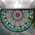 Mandala Half Round Doormat Non-Slip Semi Circle Rug Half Moon Mat | Turquoise Ethnic Flower Washable Soft Absorbent Indoor Outdoor Entrance Kitchen Bathroom Sink Welcome Fireplace Floor Rug