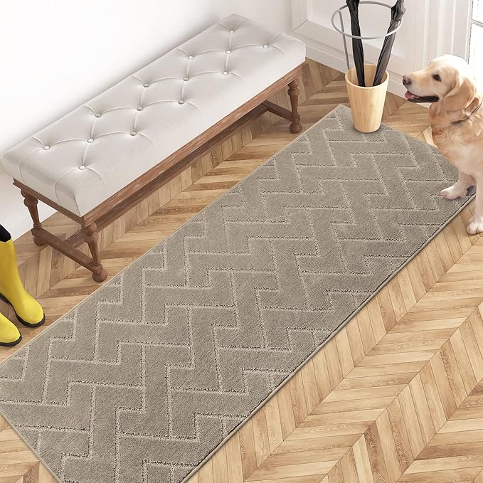 PURRUGS Dirt Trapping Door Mat 24" x 70", Non-Slip Machine Washable Entry Rug, Dog Doormat, Indoor Front Door Mat, Super Absorbent Entryway Rug for Muddy Shoes & Paws, Taupe