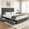 VECELO Queen Size Upholstered Bed Frame with 4 Drawers and Headboard, Velvet Platform Storage Bedframe, Wooden Slats Support, No Box Spring Needed,Dark Grey