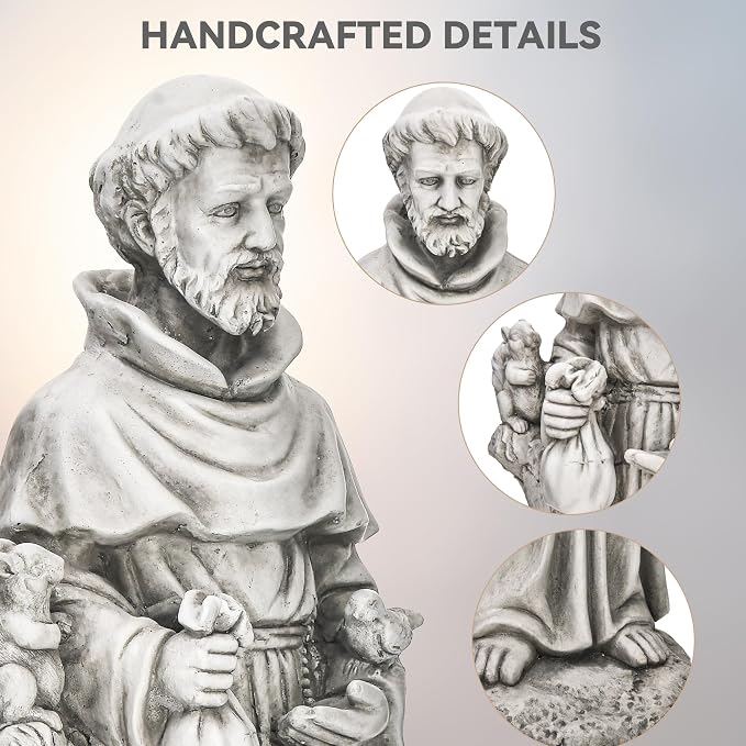 St. Francis Outdoor Garden Statue, Magnesium Oxide, Grey, 31 in | Catholic Outdoor Sculpture for Prayer & Meditation, Weatherproof, for Patio, Garden, and Yard Decor