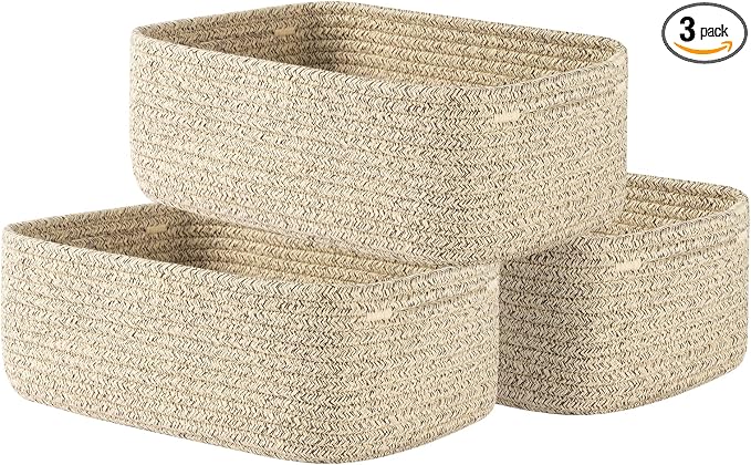 KALLAX Small Woven Storage Basket for Organizing, 12 x 8 x 4.5 inch, 3 Pack | Shelf baskets for closet organization, toy storage and home decor, Perfect as empty gift baskets for holidays, Mixed Brown