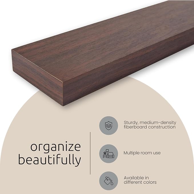 Kiera Grace Stockholm Maine Floating Shelves for Wall, MDF Display Shelves, Easy to Assemble, Ideal for Home Decor, 12"/16"/24" W x 5" D x 1.5" H, Gallant Gray, Pack of 3