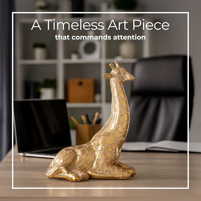 Sitting Giraffe Decorative Figurine – Tall Animal Resin Decor & Sculpture Accent – Figurines & Sculptures Home Decor for Office, Bedroom, Living Room – 7.5" x 10", Gold
