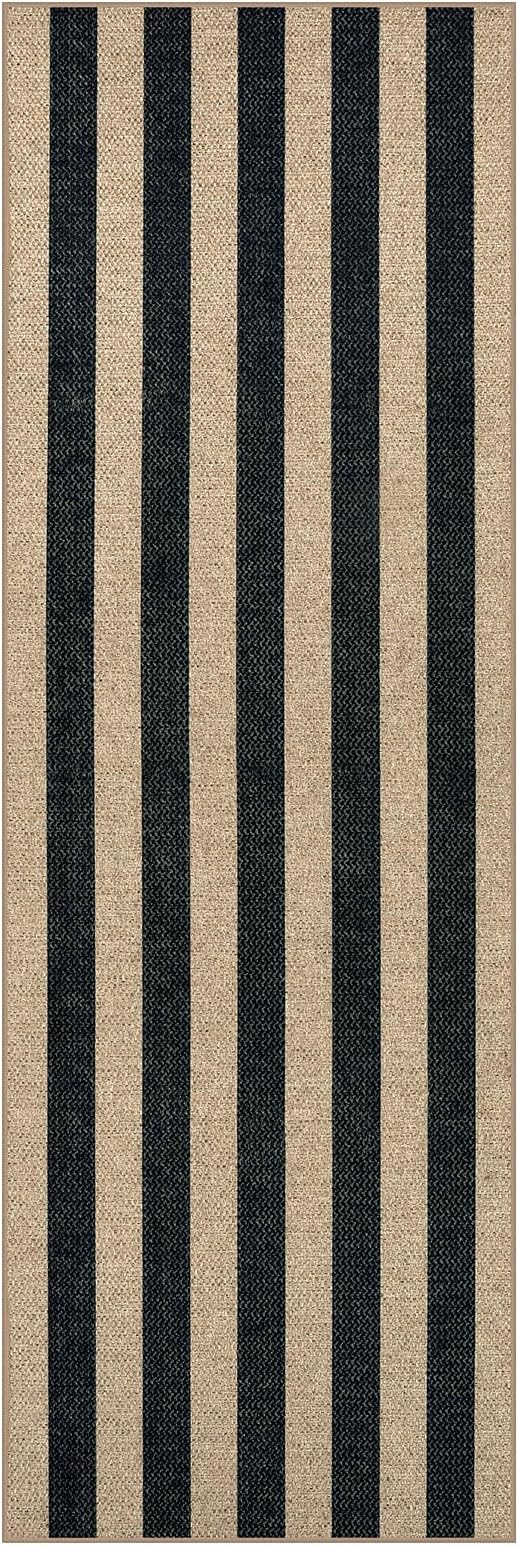 Lahome Striped Easy Jute Outdoor Runner Rug, 2x6 Kitchen Rugs Washable | Black 6ft Non Slip Indoor Carpe for Hallway, Farmhouse Non Shedding Floor Mat for Bedroom Entryway Front Porch Laundry Room