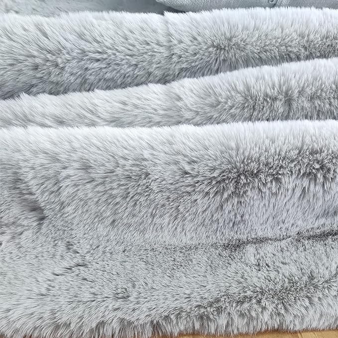 Ghouse Faux Rabbit Fur Round Rug 3ft Grey Round Rugs for Bedroom Decor Fluffy Area Rugs for Living Room, no-Shedding Carpet Sheepskin Washable Rug Rome Decor