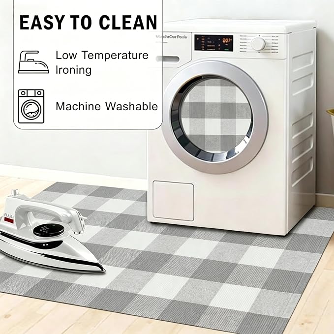 SEEKSEE Buffalo Plaid Outdoor Rug 3' x 5' Gray and White Front Door Mat, Layering Rug for Porch, Washable Doormat, Front Porch Rug for Outdoor Entrance Entryway Patio Porch Decor