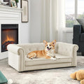 Dog Sofa for Small & Medium Dogs | Removable & Washable | No Assembly Required | Breathable Linen Fabric | Soft Foam |Floor-friendly sofa legs | Beige