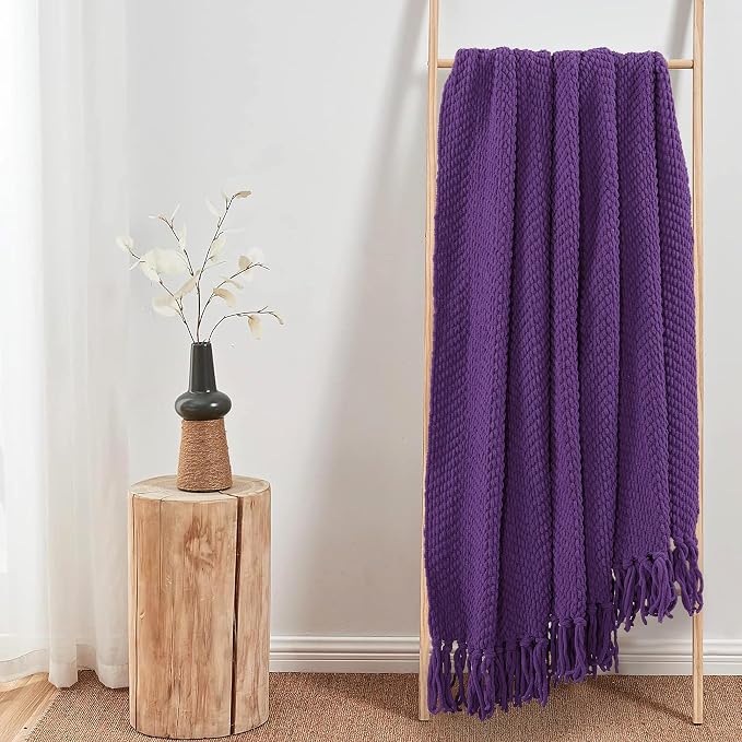 Home Soft Things Purple Throw Blanket Knitted Tweed Throw 50'' x 60'', Imperial Purple, Super Soft Cozy Warm Comfortable Breathable Throw for Living Room Chair Couch Bed Sofa Bedroom Home Décor