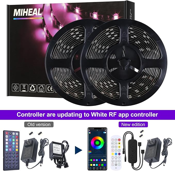 MIHEAL 5050 RGB Black PCB LED Strip 32.8Ft 300Leds Waterproof Kit | Comes with IR remote and power supply, flexible light tape for truck, kitchen, bedroom & indoor home decor
