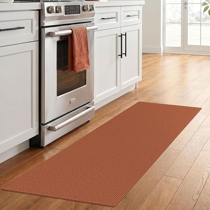 IOHOUZE Washable Runner Rug 2x6 Non Slip Runners for Hallways Entryway Runner Indoor, Kitchen Rugs Woven Cotton Floor Carpet for Kitchen Hall Entrance Bedroom, Burnt Orange/Tan