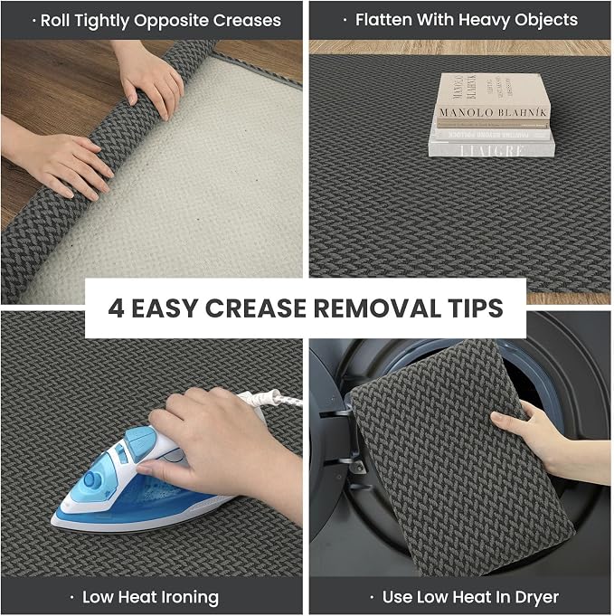 IOHOUZE Washable Runner Rug 2x6 Non Slip Runners for Hallways Entryway Runner Indoor, Kitchen Rugs Woven Cotton Floor Carpet for Kitchen Hall Entrance Bedroom, Grey/Black