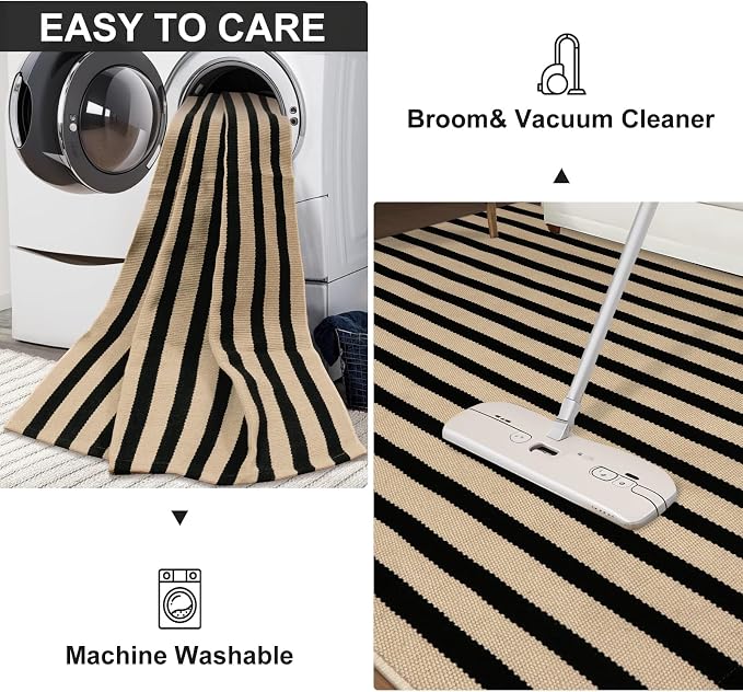 LEEVAN Outdoor Patio Rug 3x5, Washable Black and White Outdoor Rug, Outside Welcome Mat Striped Porch Door Mat Outside Entrance Layered Indoor Doormat