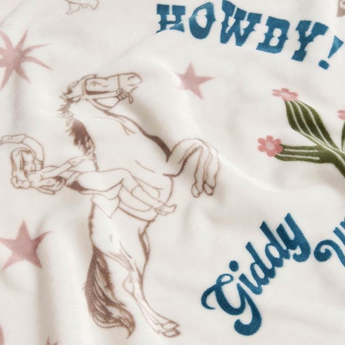 Jessica Simpson Plush 50"X60" Throw Blanket - Giddy Up Cowgirl Beige