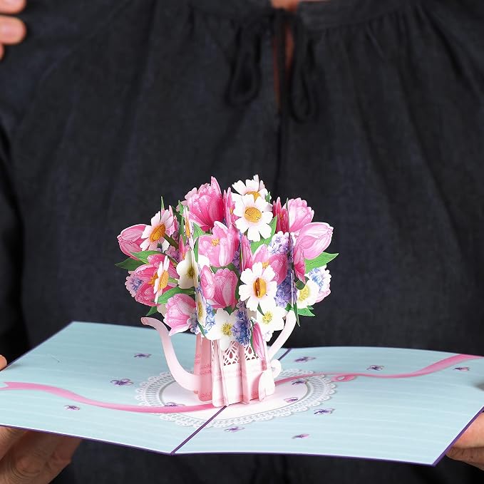 Paper Love Pop Up Cards 2 Pack - Includes 1 Flower Truck and 1 Flower Watering Can, For All Occasions, Mother Day, Birthday, Just Because- Includes Envelope and Note Tag