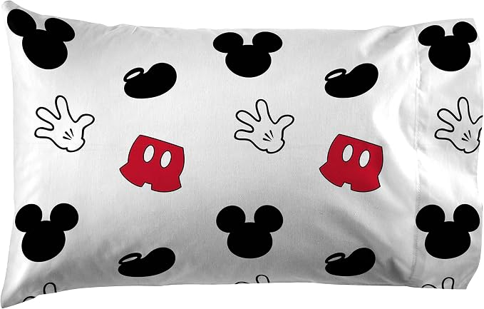 Disney Mickey Mouse Twin Comforter Set 4 Piece Kids Cartoon Bedding, Red | Bed in a Bag, Comforter Sheets Pillowcase, Official Product, Soft Microfiber, Machine Washable, Easy Care, Kids Gift