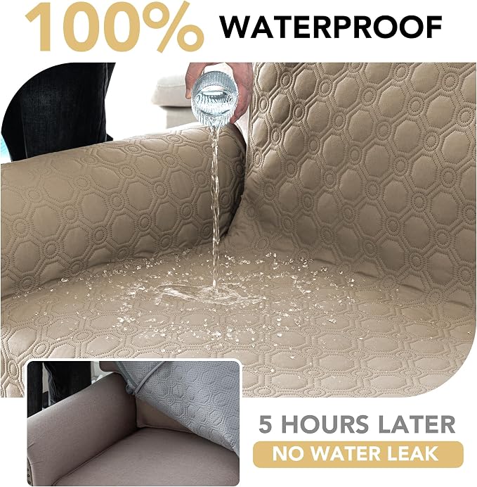H.VERSAILTEX 100% Waterproof Recliner Chair Covers, Recliner Covers Non-Slip Stay in Place, Thick Cover for Recliner Chair with Pocket, Dog Couch Cover Protector Washable(Taupe, 23")