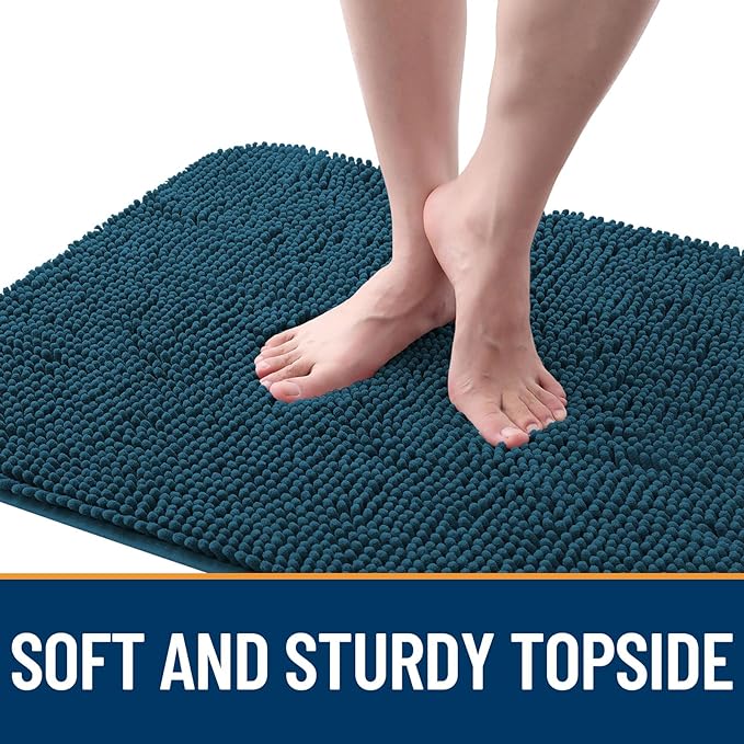 OLANLY Dog Door Mat for Muddy Paws 48x30, Absorbs Moisture and Dirt, Absorbent Non-Slip Washable Doormat, Quick Dry Chenille Mud Mat, Entry Indoor Entryway Carpet for Inside Floor, Atlantic Blue