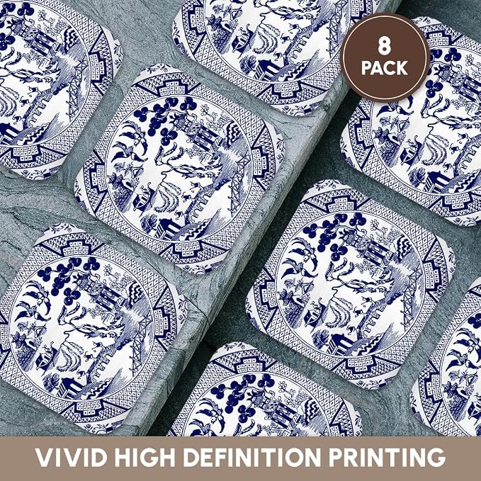 3dRose cst_262242_2 Willow Pattern Detail in Blue and White Soft Coasters (Set of 8)