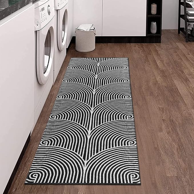 Tiffasea Woven Runner Rug 2'x6' Washable Black & White Indoor Outdoor Rugs | Cotton Reversible Hallway Runner Rug Entryway Carpet Runner for Living Room/Laundry/Bathroom/Bedroom Black and White Rug