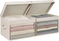 StorageWorks Fabric Storage Bins with Lids, Large Closet Storage Bins | Flip-Top Lid, Clear Window, Handles, Collapsible, for Clothes Blankets Books, Closet Box, Khaki and Beige Stripes, 2-Pack