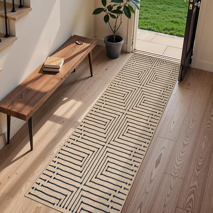 Lahome Easy Jute Washable Runner Rug, 2x8 Farmhouse Kitchen Runner Rug | Non Slip Stain Resistant Low Pile Indoor Outdoor Carpet for Hallway Indoor Entryway Laundry