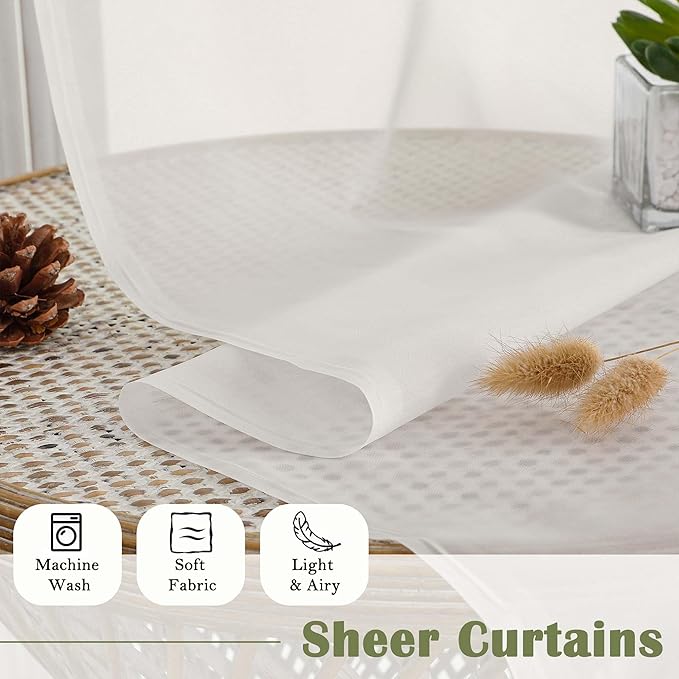 Lecloud Ivory Sheer Curtains 96 Inches Long 2 Panels Set, Solid Airy Voile Dual - Image 7