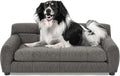 38" Dog Sofa Couch Bed for Small, Medium, Large Dogs, Soft Memory Foam Pet Sofa with Durable Linen Fabric, Comfortable Pet Couch with Backrest and Armrests, Easy to Clean and Maintain（Dark Grey）