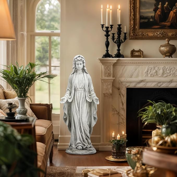 Virgin Mary Statue Outdoor, Large 30 Inch Religious Garden Statue | Blessed Catholic Praying Statue, Durable Weather MGO Stone Sculptures, for Home,Yard,Patio,Forch, Brings Peaceful Blessings