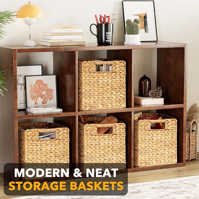 SpaceAid 4 Pack Wicker Basket, Storage Baskets for Organizing, Woven Rattan Basket with Handles for Shelves, Water Hyacinth Large Cube Organizer Storage Bin, 10.5x10.5x10.5 inch, Natural