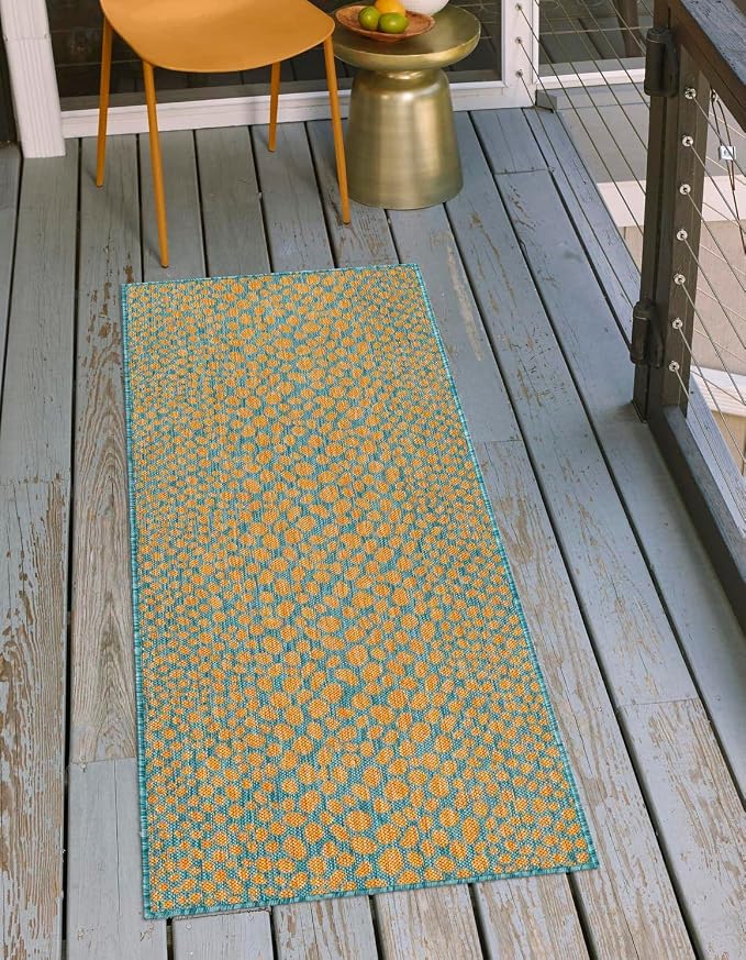 Jill Zarin Jill Zarin Outdoor Collection Area Rug - Cape Town (2' x 6' Runner Yellow and Aqua/Light Blue)
