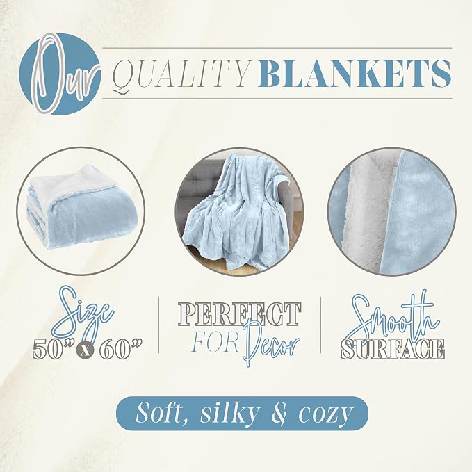 Elegant Comfort Reversible, Solid Sherpa Throw Blanket, All-Season Blanket- Super Soft, Cozy and Plush- Decorative Throw, Perfect for Lounging, 50 x 60 inches, Sherpa Throw Aqua