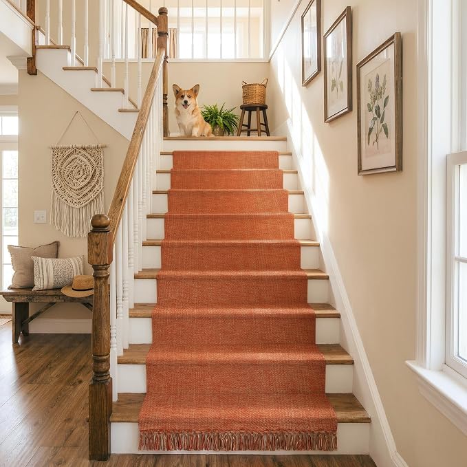 Collive Hallway Runner Rug 2.6' x 10', Farmhouse Indoor Entry Hall Carpet Washable Kitchen Rug, Modern Terracotta Hand Woven Bathroom Runner Carpet for Bedroom Porch Fall Decor