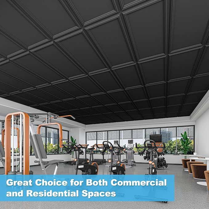 Art3d Drop Ceiling Tiles 48x24, Decorative PVC Ceiling Panels, Waterproof Rustproof and Durable 12-Pack, Glue Down, Rectangular Black