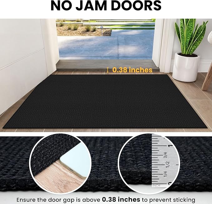 IOHOUZE Washable Runner Rug 2.6x10 Non Slip Rubber Backed Long Hallway Runner Entryway Runner Indoor, Kitchen Rugs Woven Cotton Floor Carpet for Hall Entrance, Black/Grey