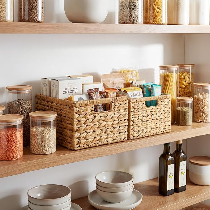 StorageWorks Wicker Baskets for Storage,Wicker Storage Baskets,2-Pack | Water Hyacinth Storage Baskets for Organizing,Wicker Storage Baskets for Shelves,Decorative Baskets,Woven Baskets for Storage
