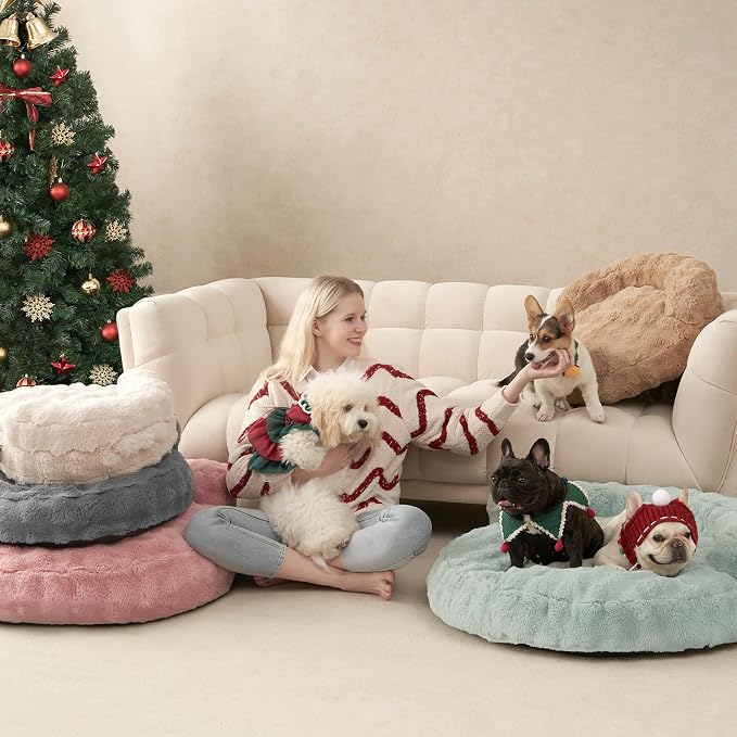 EHEYCIGA Soft Dog Couch Bed for Large Dog, Fluffy Medium Dog Bed with Removable Washable Cover, Bolster Pet Sofa, Waterproof and Non-Slip, 36" x 36"x 9", Camel