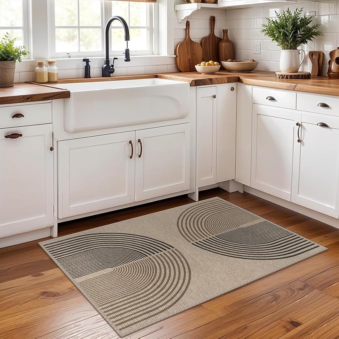 Rugalia Easy Jute Rainbow Entryway Rug, 2x3 Washable Non-Slip Indoor Outdoor Doormat, Neutral Boho Farmhouse Small Kitchen Rug Modern Abstract Throw Rugs for Entrance Bedroom Bathroom