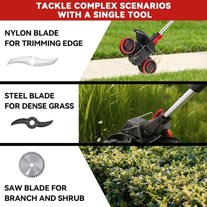 20V Electric Weed Wacker with Wheels, 5.2Ah Battery & Charger, K&GO Force | 1200W & 21000RPM Brushless Motor | Easy for Seniors & Women | For Thick Grass & Branch | Brush Cutter/Mower/Edger | 45+Mins