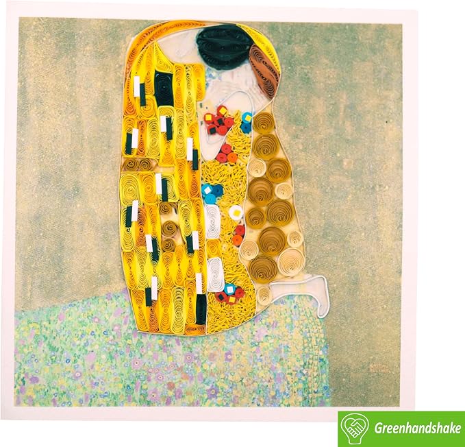 GREENHANDSHAKE Gustave Klimt Kiss, 1907-1908 Quilling Art Greeting Card,Design Greeting Card for Birthday, Valentine's Day, Get Well, All Occasion. Framable Artwork for Art Lovers