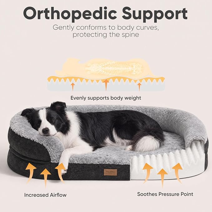 FUKUMARU Large Thickened Dog Couch Bed, Orthopedic, Waterproof & Washable | Heavy Duty Dog Sofa with 4" Extra-Thick Egg-Crate Foam, Relieves Joint Pressure, Fully Removable, Fits Medium to Large Dogs