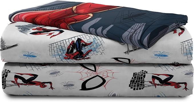 Marvel Spiderman Twin Comforter Set 4 Piece Kids Bedding for Boys, Multi | Bed in a Bag, Comforter Sheets Pillowcase, Official Product, Soft Microfiber, Machine Washable, Easy Care, Boys Gift