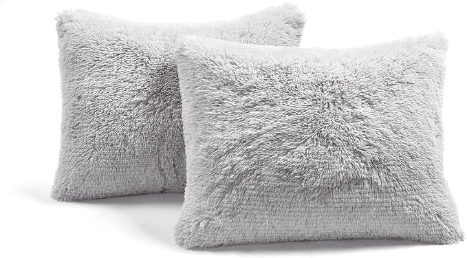 Lush Decor Emma Soft Fluffy Faux Fur Oversized Duvet Cover Set, King, Light Gray - Warm Plush 3 Piece Bedding Set
