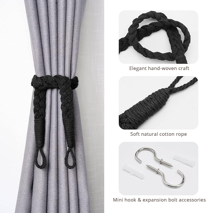 NICEEC 4 Pack Natural Cotton Rope Curtain Tiebacks Elegant Boho Style - Image 2
