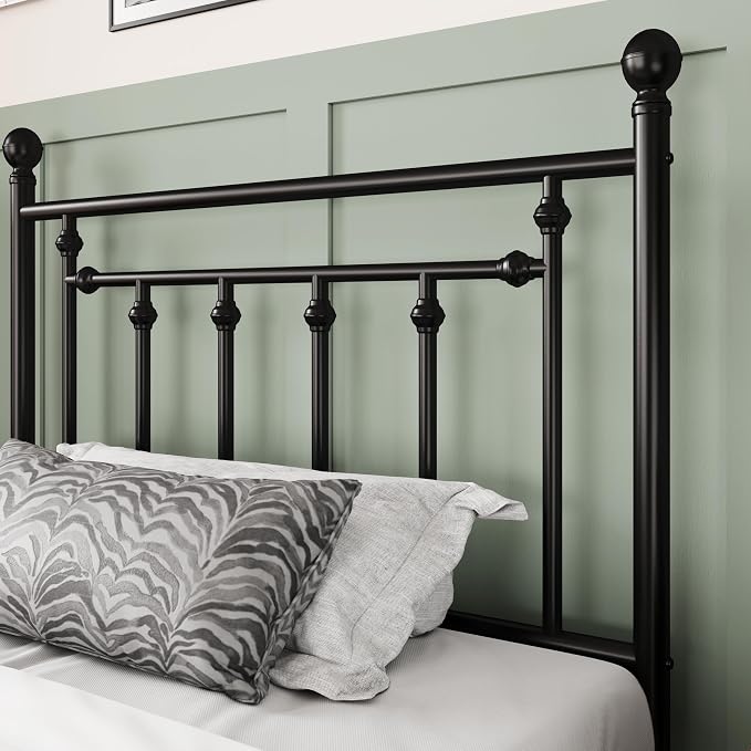 Allewie 14'' Twin Size Metal Platform Bed Frame, Vintage Headboard, Black | 45'' Tall Victorian Headboard/Footboard/Mattress Foundation/Under Bed Storage/No Box Spring Needed/Easy Assembly/Noise Free