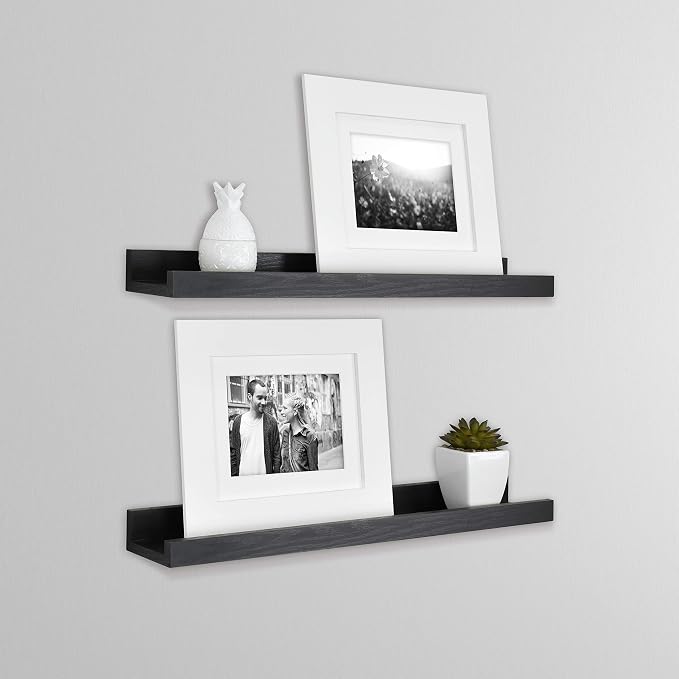 MCS Picture Ledge Shelf, Room Decor Floating Shelf, Black Woodgrain, 23.75 Inch, Set of 2