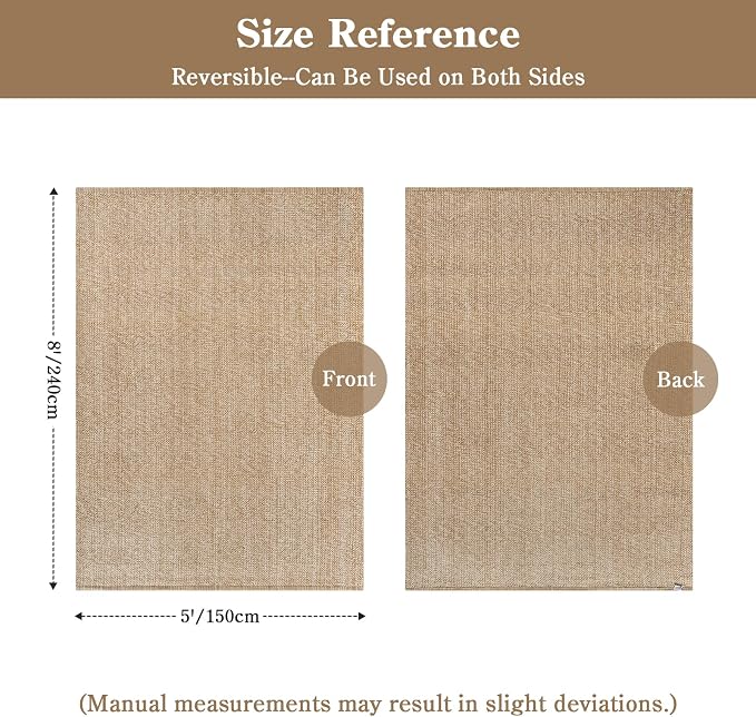 Collive Boho Living Room Area Rugs, 5 X 8 ft Washable Moder Woven Cotton Bedroom Rug, Tan Farmhouse Braided Carpets for Dining Room Nursery Room Dorm Patio Balcony Decor