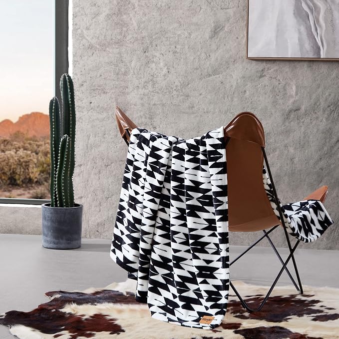 Wrangler - Blanket, Super Soft Plush Bedding, Yellowstone Inspired Throw Blanket for Couch or Bed (Navajo Black, 50" x 70")