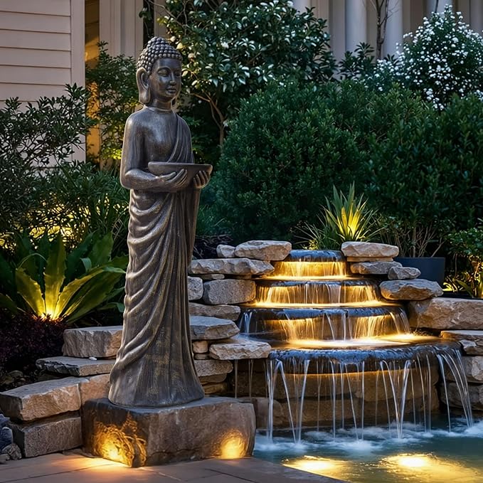 42" Buddha Outdoor Statue, Zen Meditative Figures, Gold-Black Finish | Extra-Large, Durable Weatherproof MGO Sculpture ,for Garden, Patio, Yard, Porch or Indoor, Home Decor Gift